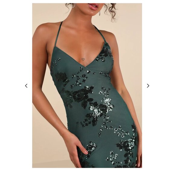SOLD OUT! Lulus Valhalla Forest Green Sequin Lace-up Maxi Prom Dress - Size M - Picture 2 of 5